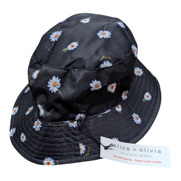 Alice + Olivia Reversible Black White Daisy Floral Womens Bucket Hat New Tags - Picture 2 of 5